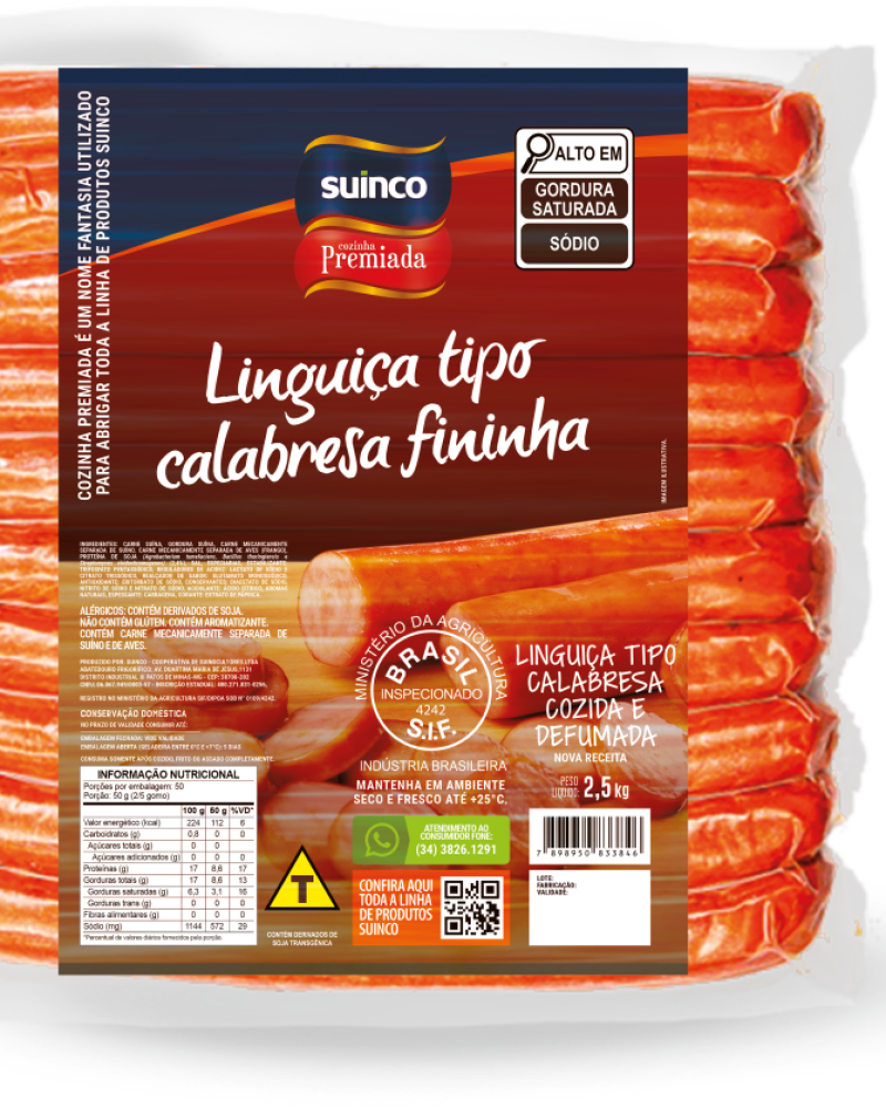 LINGUIÇA TIPO CALABRESA FININHA 2,5KG