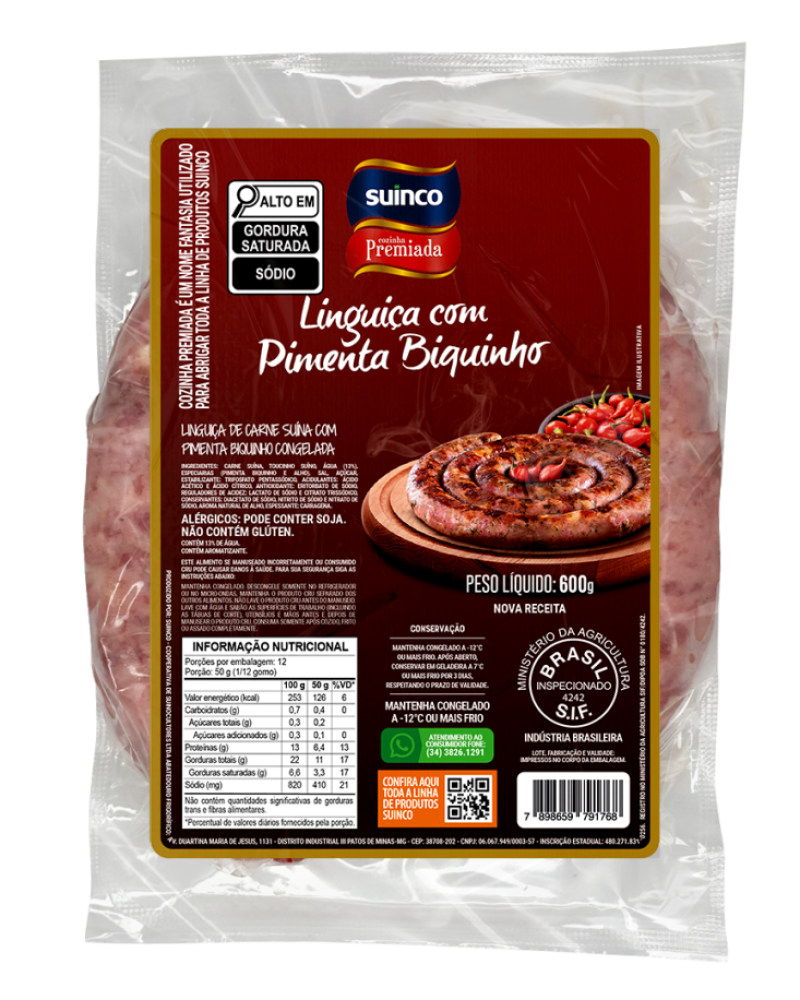 LINGUIÇA COM PIMENTA BIQUINHO CONGELADA