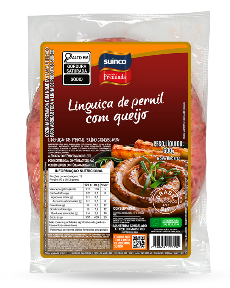 LINGUIÇA DE PERNIL COM QUEIJO CONGELADA