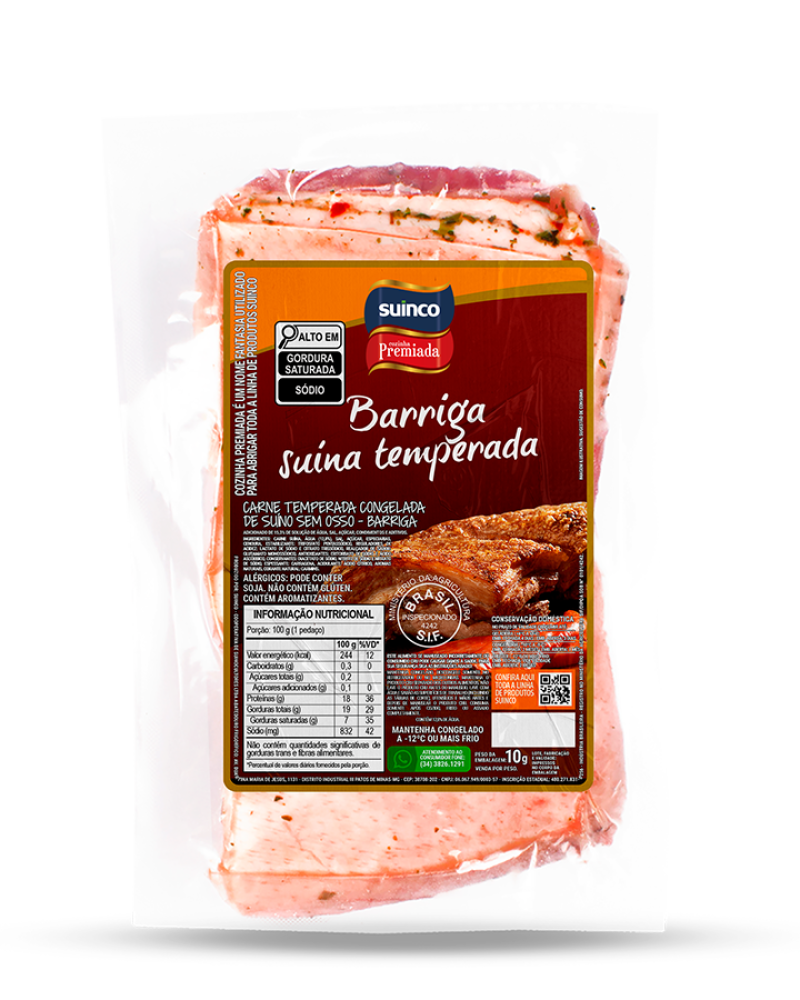 BARRIGA SUÍNA TEMPERADA CONGELADA