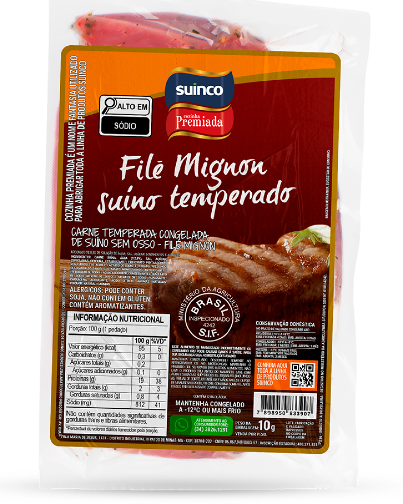 FILÉ MIGNON SUÍNO TEMPERADO CONGELADO