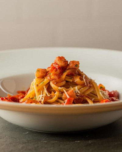 LINGUINE WITH ROASTED TOMATOES AND SMOKED JOWL